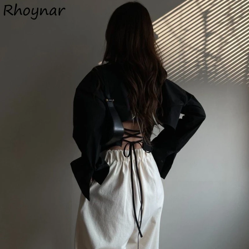 Shirts Women Fashion Design Solid Simple Criss-cross Backless All-match Casual Ulzzang Spicy Girls Elegant Streetwear Spring