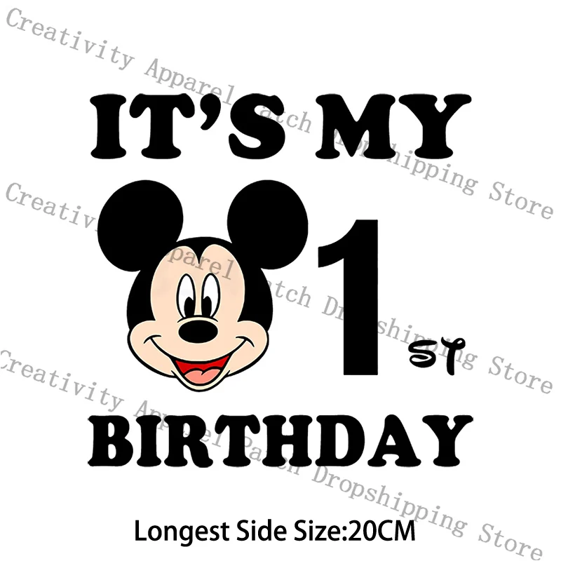 Mickey Minnie Mouse Heat Transfer Patch Birthday Lucky Number 1-9 Years DIY T-Shirt Hoodies Accessory Patch Party Supplies Girt