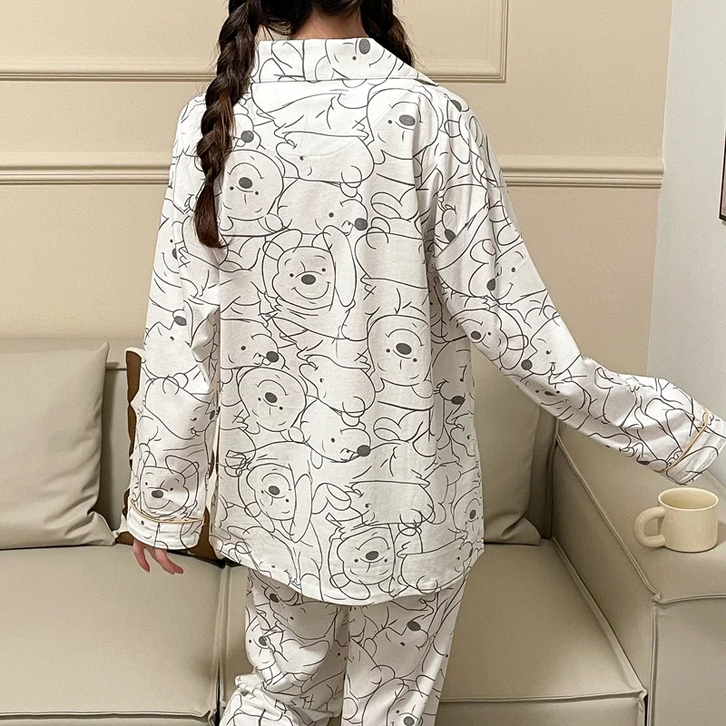 Winnie the Pooh cotton new pajamas autumn long-sleeved trousers two-piece set silk pajamas women\'s loungewear women\'s pajamas