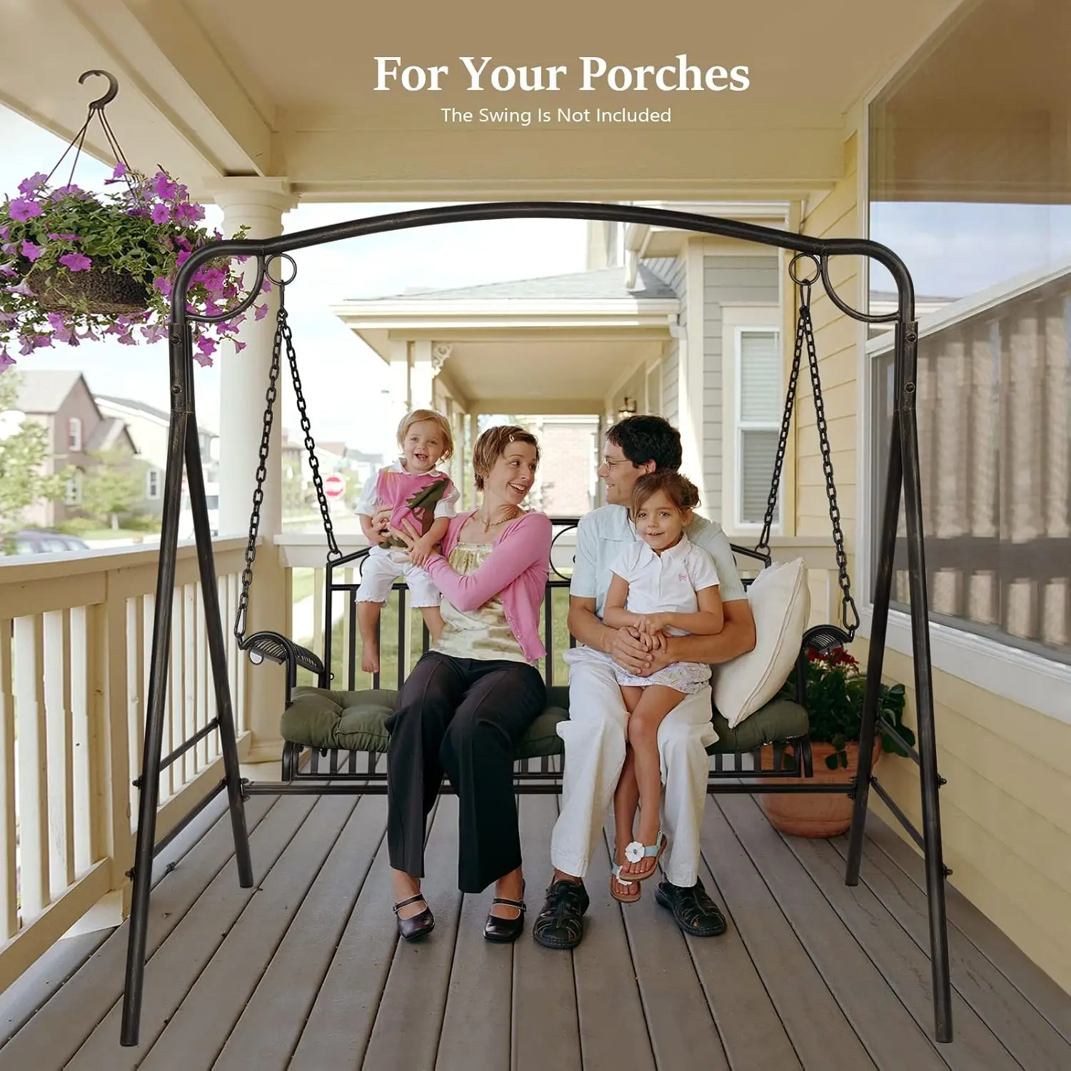 

Upgraded Metal Porch Swing Stand with Antique Bronze Finish, Heavy Duty 660 LBS Weight Capacity Steel Swing Frame