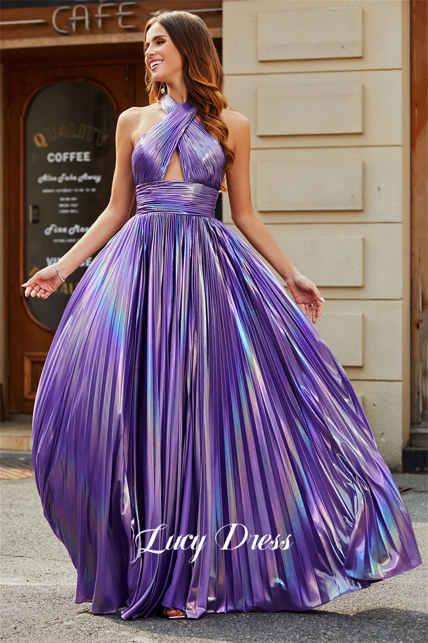 Lucy Frills Shiny Fabric Ball Gown Cocktail Dress Graduation Purple Line A Happy Sharon Evening Dresses for Formal Occasions