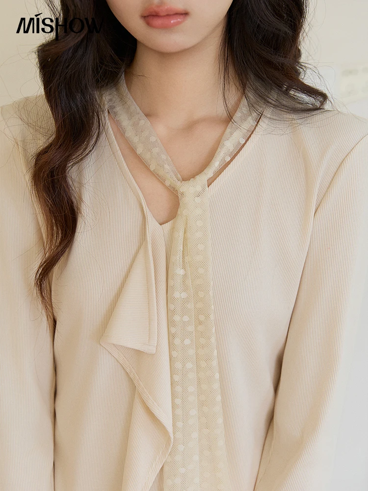 MISHOW Blusa de punto para muj - Lace Ribbon Trim reseña y precio