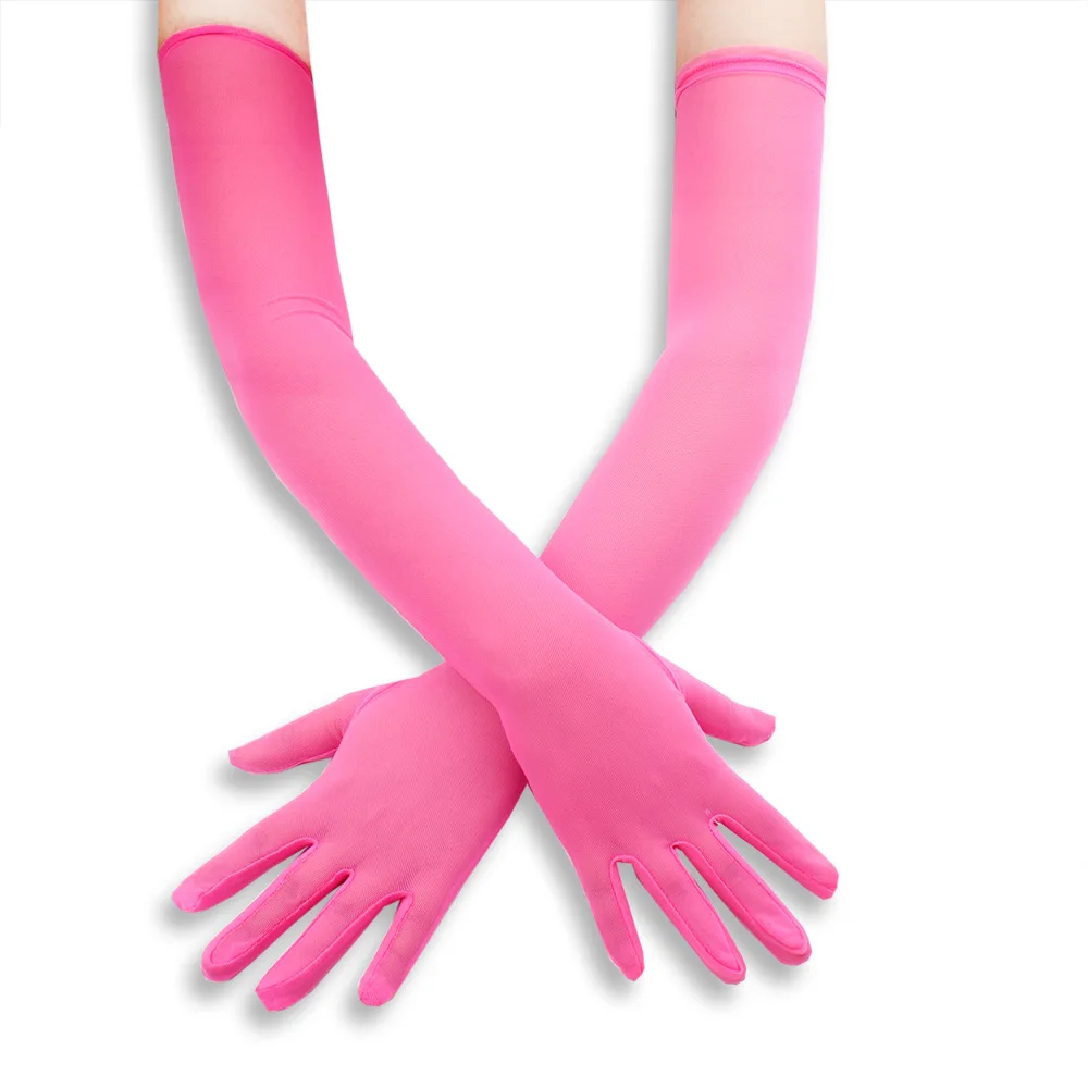 55cm Stretchy Sheer Mesh Gloves for Women Sexy Transparent Lace Gloves Sun Protection Elegant Party Decorative Gloves