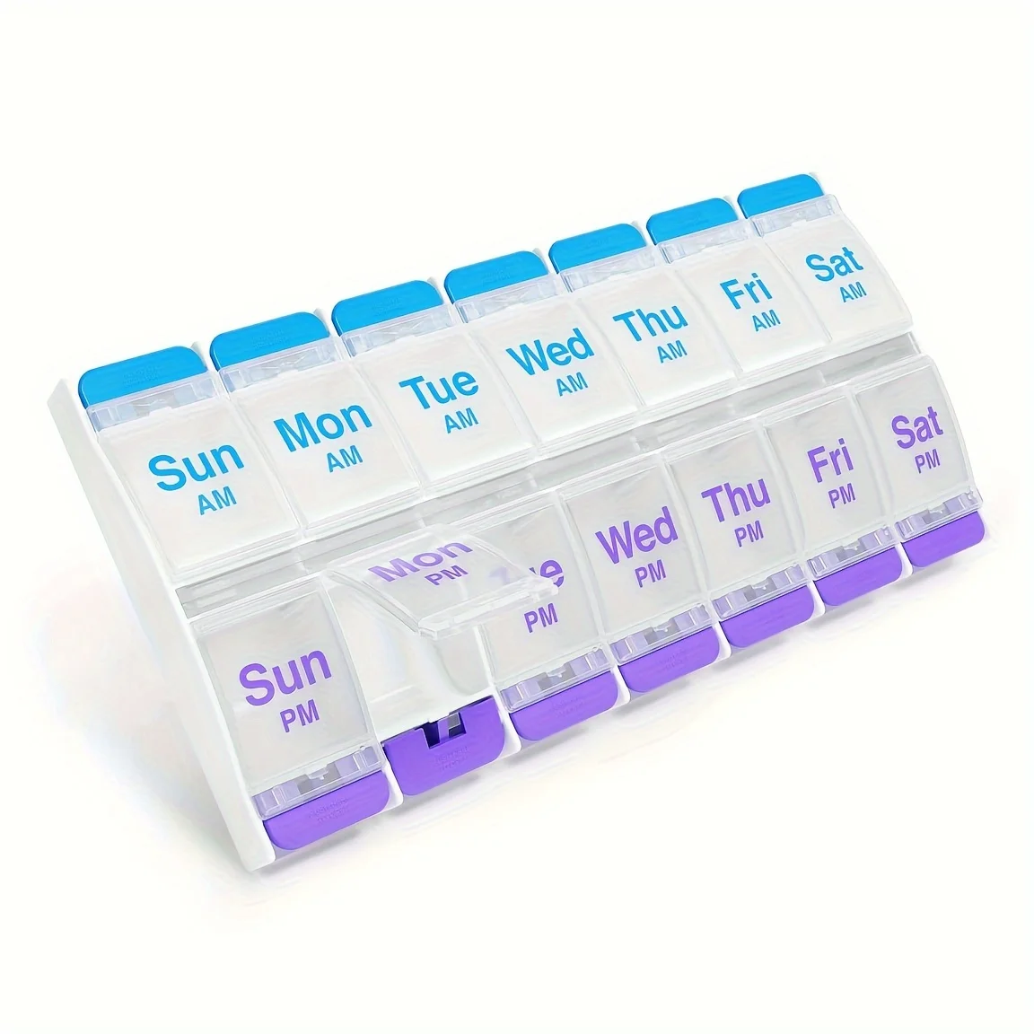 Push Button (7-Day) Pill Case, Medicine Planner, Vitamin Organizer, 2 Times a Day AM/PM, Large Compartments, Arthritis Friendly