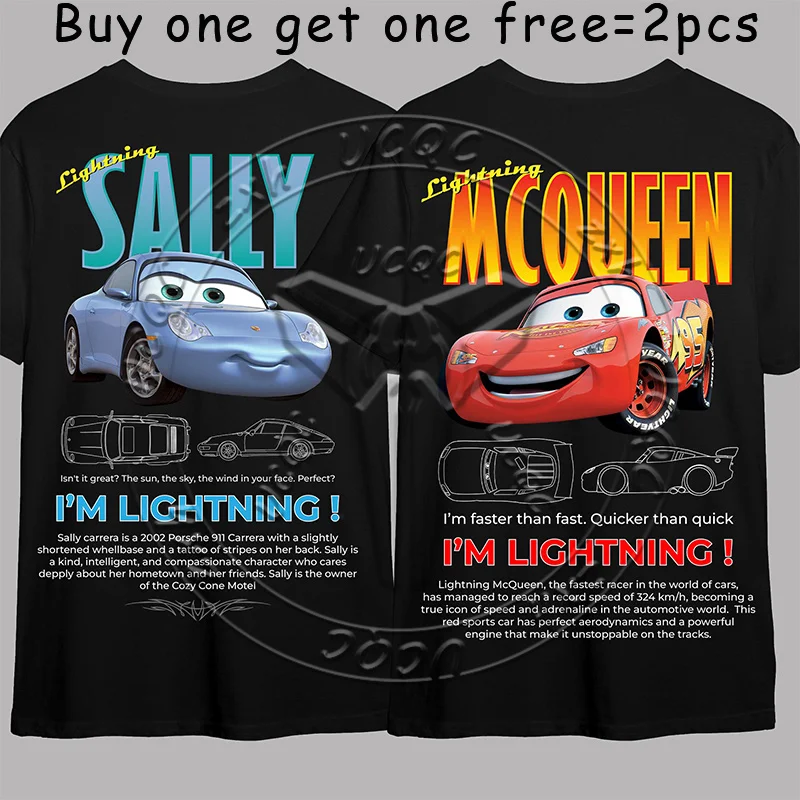 New Lightning Mcqueen&Sally Carrera 2pcs Youth Men Women Couple Sportswear Made Of Pure Cotton Buy One Get One Free T-shirt