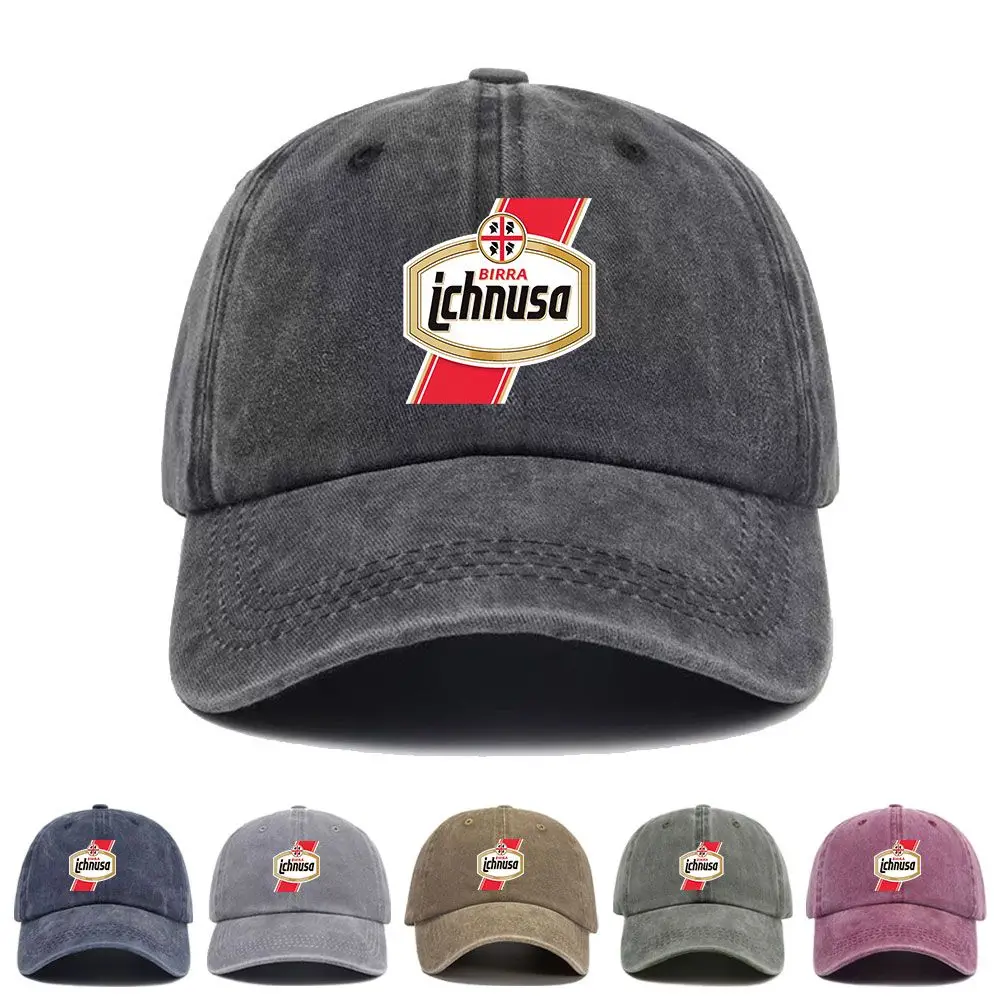 Vintage Washed Baseball Cap Ichnusa Beer Logo Print Graphic Unisex Streetwear Casual Trucker Style Summer Cotton Sun Hat