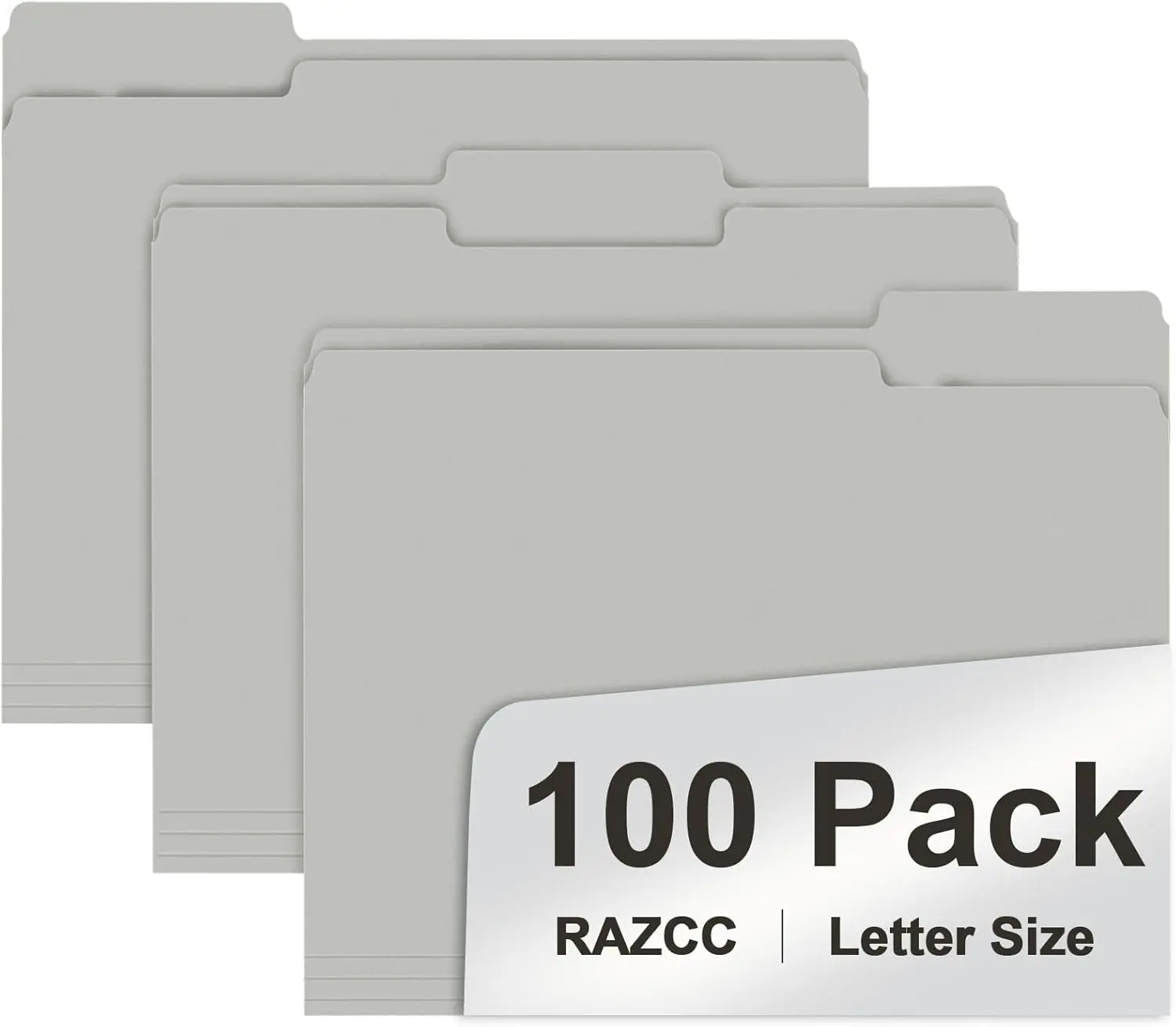 

100 Pack Grey File Folders with 1/3 Cut Tabs, Letter Size for Easy Organizing and Storage