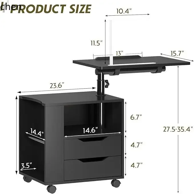 can be raised and lowered 360 degrees ° Rotating Bedside Table with Storage Space Side Cabinet