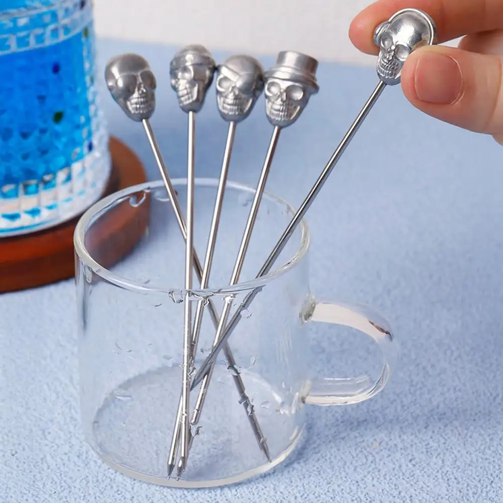 Balanced Weight Cocktail Tools Skull Cocktail Picks Stainless Steel Reusable Olive Skewers Martini Garnish Sticks for Drinks