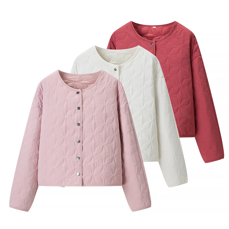 

Nine Zar Women's round Ne Patchwork Pure Color Loose Casual Jaet Outerwear Top Diamond Pattern Long Sve Autumn Coat