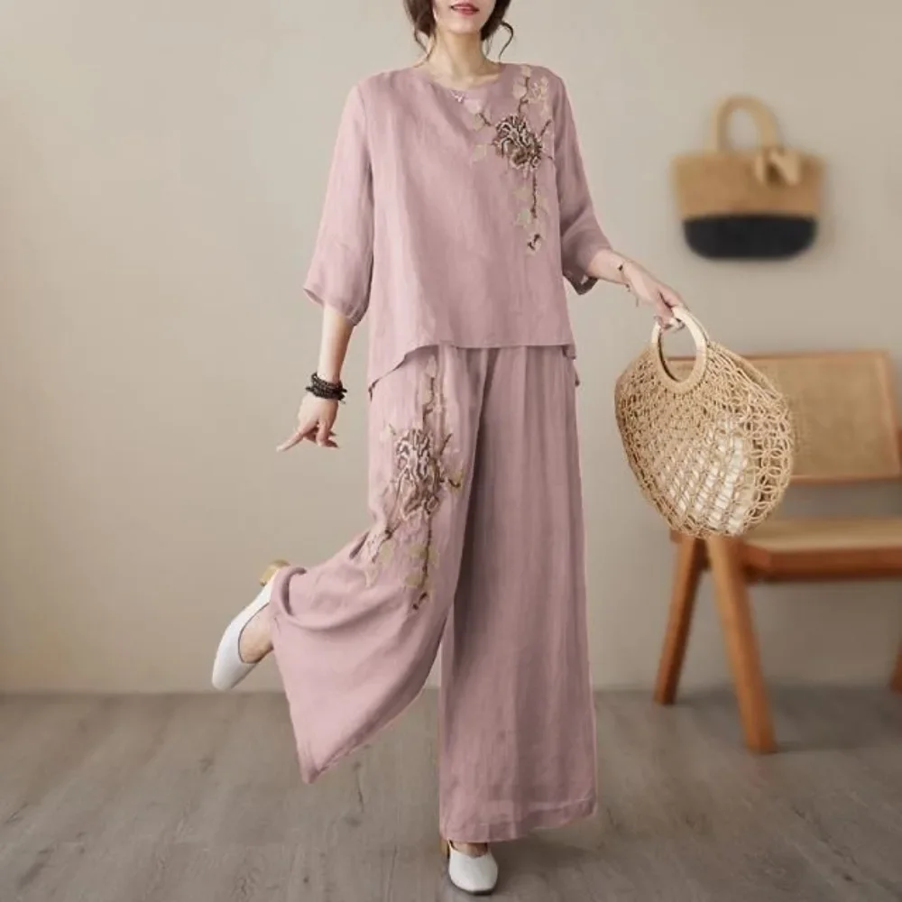 

Two Piece Sets Womens Outifits Pant Sets Cotton Linen Matching Sets Streetwear Casual Fashion Clothes Women Clothing Summer