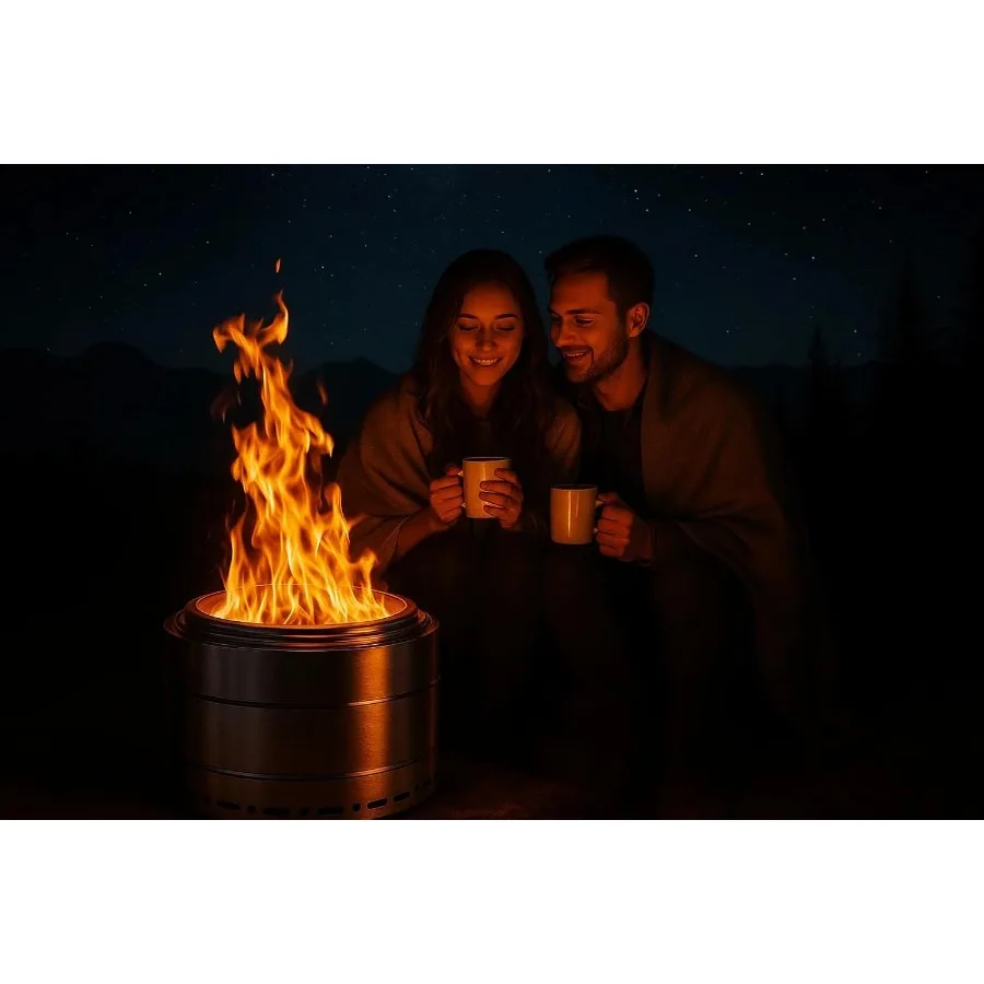 Rauchfreie Feuerstelle 19 Zoll für den Außenbereich, holzverbrennende tragbare Feuerstelle aus Edelstahl mit Aschenbecher, raucharm, Terrasse, Lagerfeuer für C