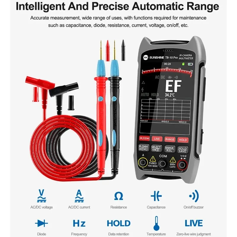 

SUNSHINE TB-10 Pro Infrared Thermal Imaging Multimeter 256*192 HD Resolution,Multi-language Settings Repair Tools