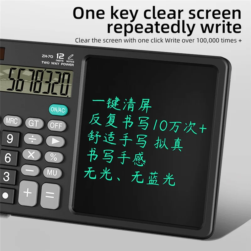 AT82-Calculator Writing Tablet With Stylus 12 Digits Desktop Scientific Calculators Doodle Drawing Memo Erasable Pad