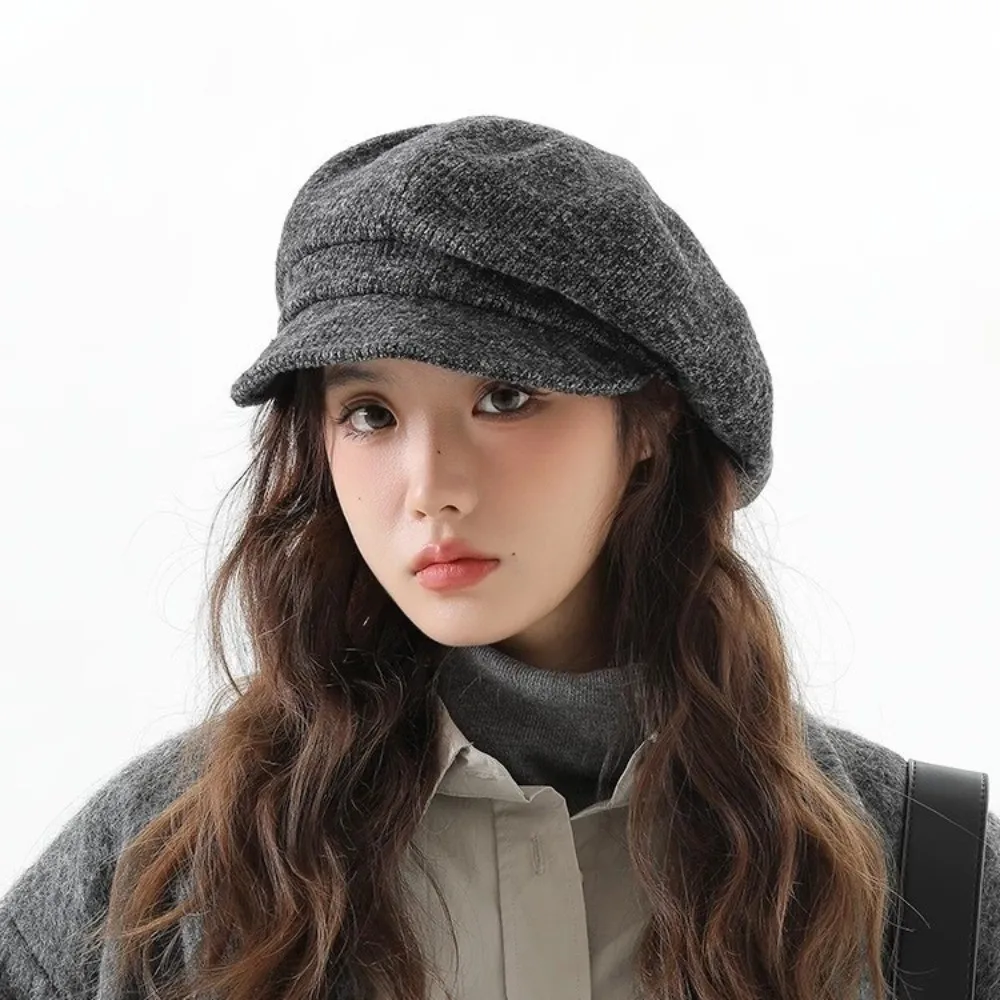 

Vintage Solid Color Japanese Retro Berets Warm Windproof Baseball Caps Autumn Winter Cap Knitted Octagonal Hat Outdoor
