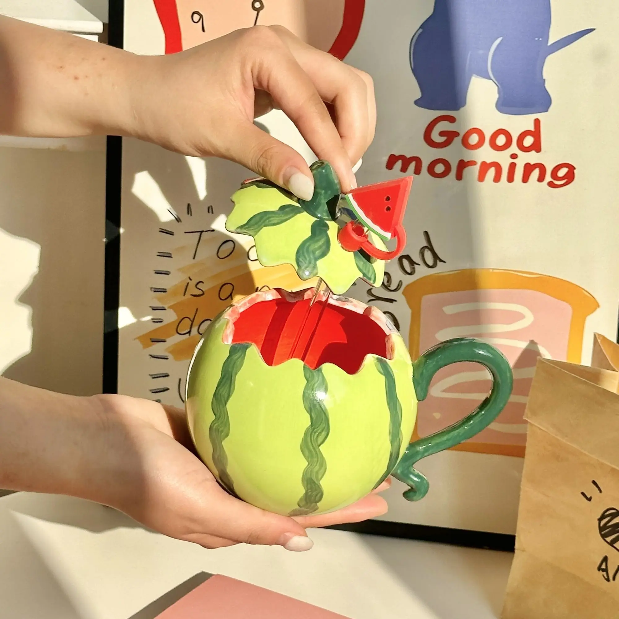 

Creative Hand-painted Watermelon Cup,Specially Shaped Mug Underglaze Color High-value Birthday Gift for Boys and Girls Drinkware