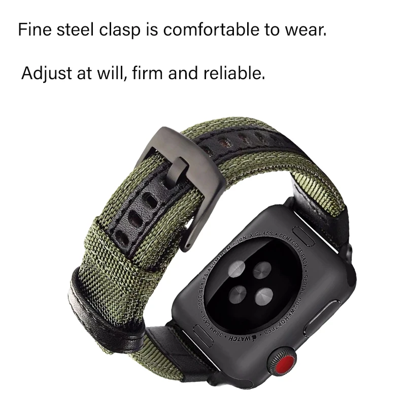 Strap For Apple watch band 44mm 45mm 41mm 40mm Jeep Canvas Nylon+Leather Bracelet iwatch Series 3 4 5 6 SE 7 8 Ultra 49mm Band