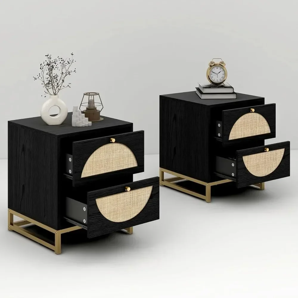 For Nightstand,Rattan Nightstand,Wooden End Table Rattan Weaving Bedside Table Accent,Rustic Side Table Night Stand,Nightstand^
