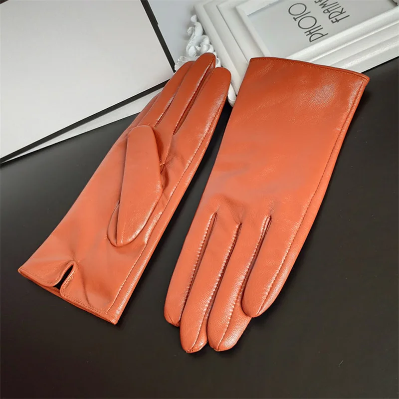 

Elegant Women Gloves Genuine Real Leather Sheepskin Autumn And Winter Men's Gloves Trendy Female Short Glove