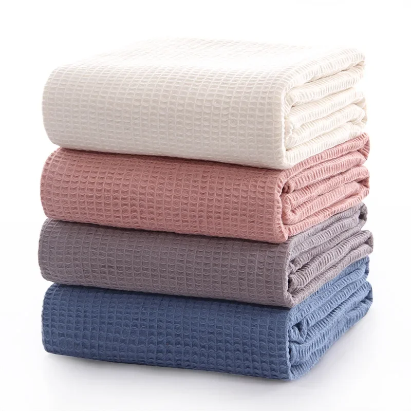 Soft Comfortable Breathable Lunch Break Blanket Japanese Pure Cotton Solid Color Waffle Cover Towel Blanket