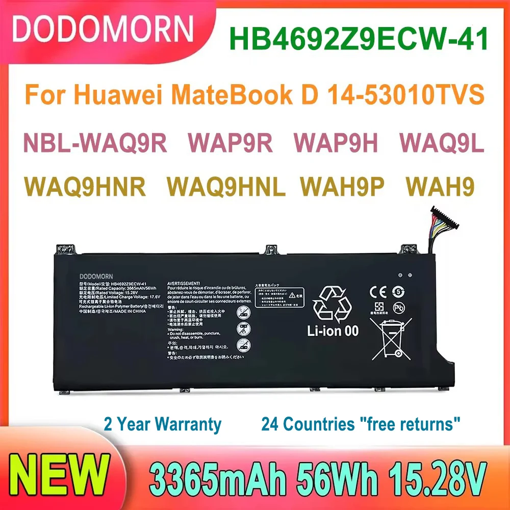 DODOMORN HB4692Z9ECW-41 Laptop Battery For Huawei MateBook D 14-53010TVS NBL-WAQ9R NBL-WAQ9L NDR-WFH9HN High Quality 3365mAh