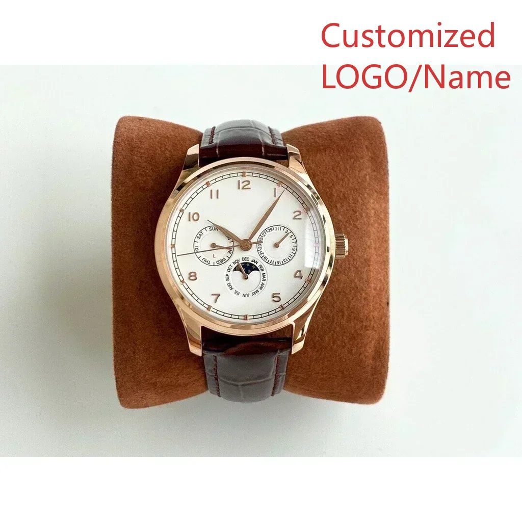 Orologio meccanico automatico da uomo Orologi sportivi Cinturino in pelle con quadrante bianco blu oro rosa personalizzato