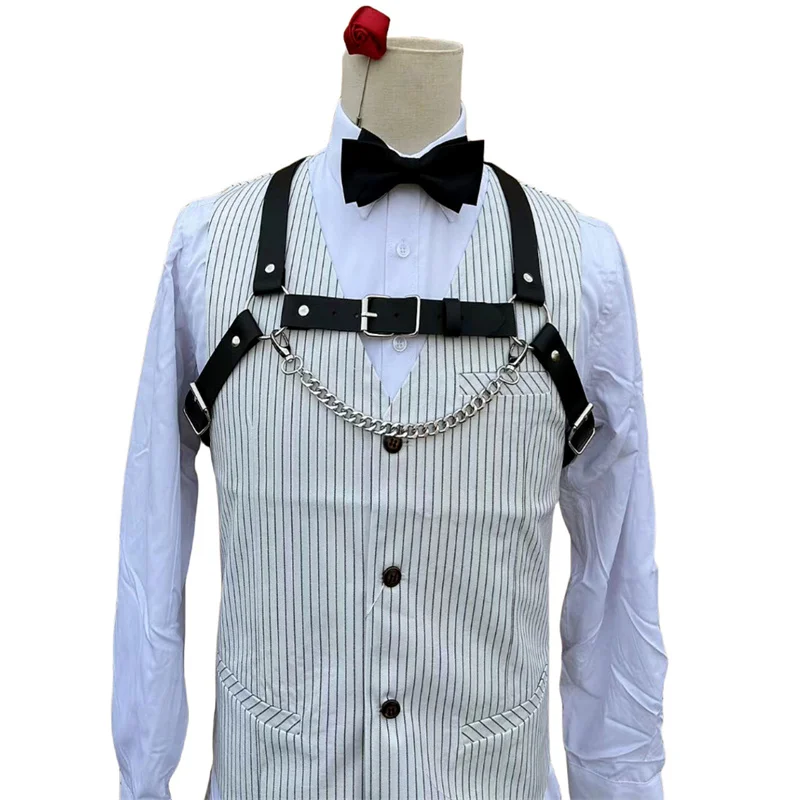 Fetish Gay Faux Leather pettorina da uomo regolabile BDSM cinghie per imbracatura per il corpo Lingerie cinture per pettorina sessuale con catena
