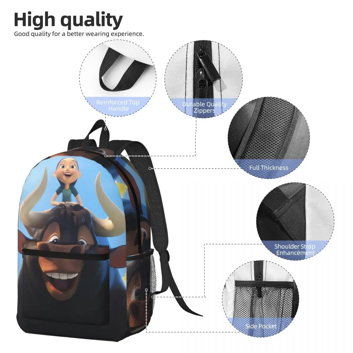 Ferdinand Animated Short Films Backpack Boys Girls BookBag Kids School Bag Laptop Shoulder Bags for Men Women
