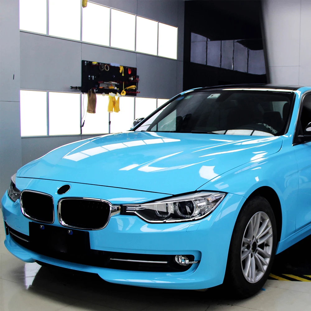 Himmelblaue Autoverpackung Vinylfolie Blase Kostenloser Aufkleber PET Auto DIY Aufkleber Fahrzeugkarosserie Selbstklebender Aufkleber Autozubehör