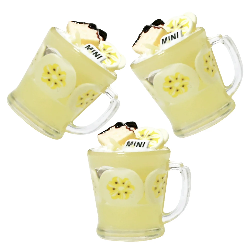 

3Pcs Mini Fruit Drink Cups Realistic Summer Beverage Set for Dollhouse Kitchen Pretend Play Resin Craft Decor Accessories