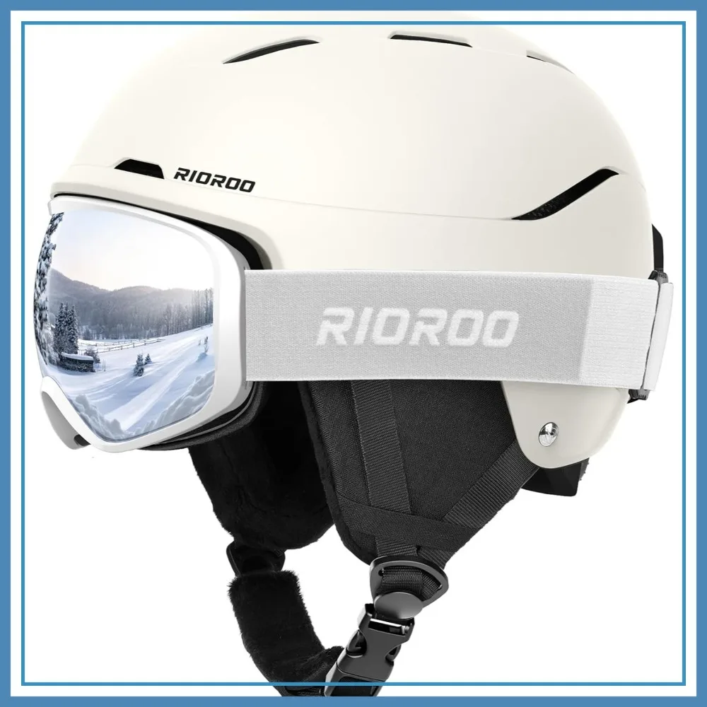 

Ski Helmet & Goggles Set, Shockproof Snow Helmet, Anti-Fog OTG Goggles for Men Women Youth