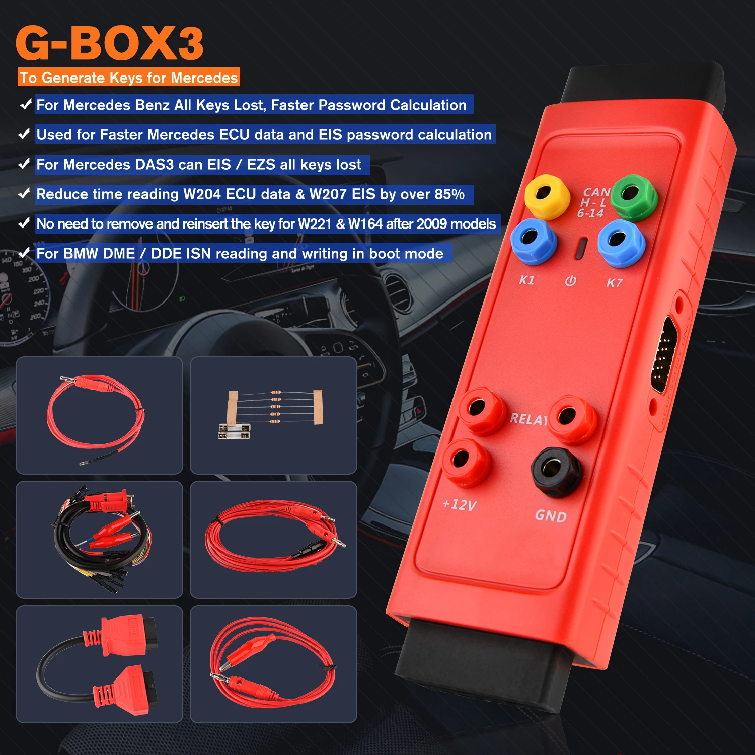 Autel G-BOX3 Key Programming Adapter for Toyota 4A Add Key, for BMW DME/ DDE ISN Read and Write for Mer-cedes Ben-z All Key Lost