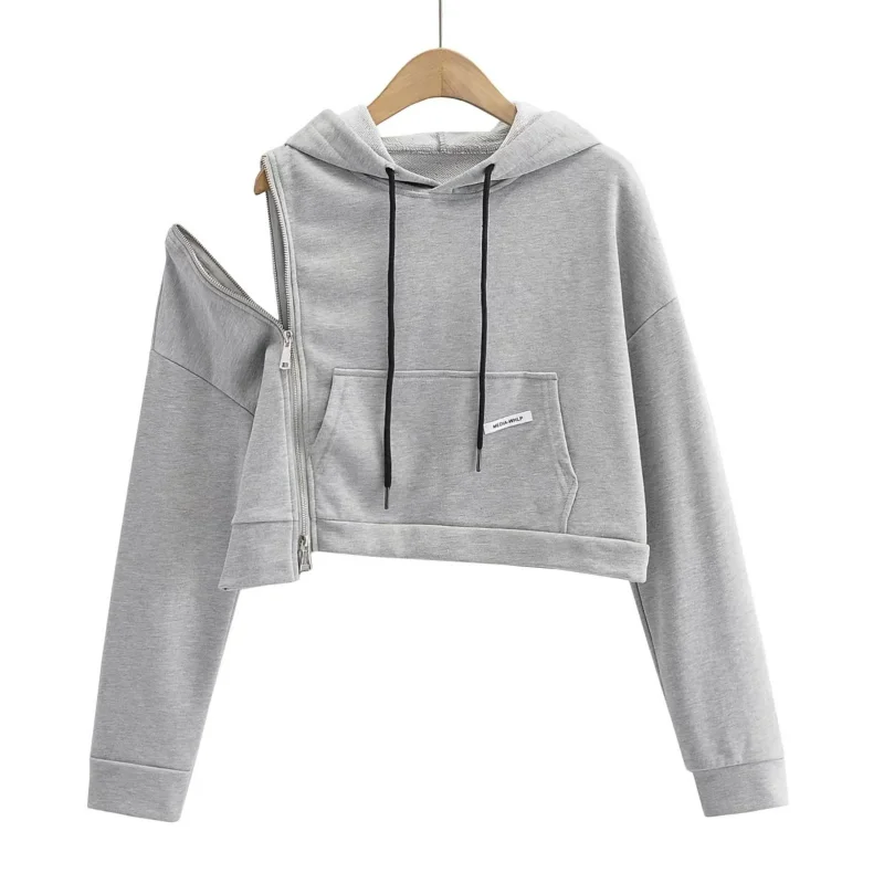 

Zipper Hooded Sweatshirts Women Casual Clothing Front and Rear Personality Hot Girls Spring American Letters Label Pocket Tops