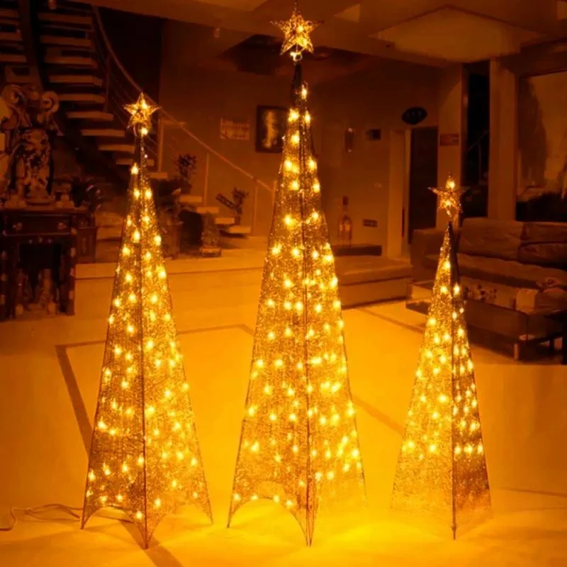 Gold Silver Red Wrought Iron Mesh Tower Christmas Tree Set 1.5M 1.8M Home Mall Hotel Holiday Scene Decor