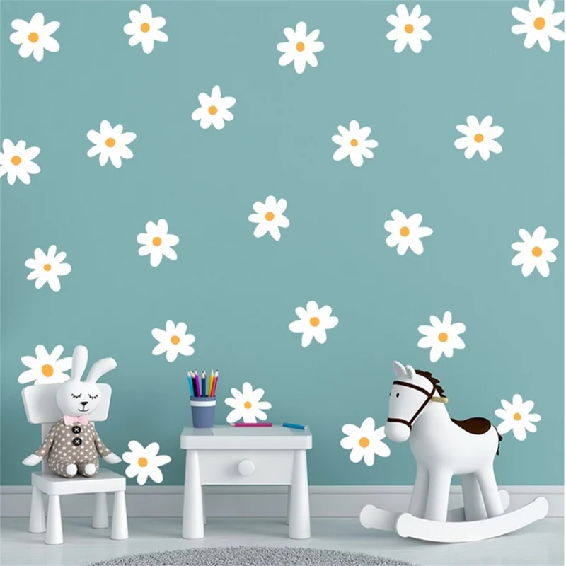 Self-Adhesive Decorative Wallpaper Cartoon White Flowers Home Decor Wall Stickers For Girl Room INS Bedroom DIY Art Mural