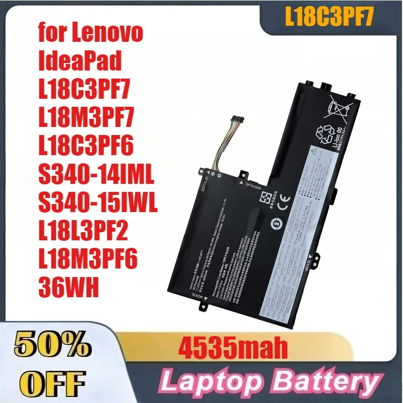 

4535mah Laptop Battery for Lenovo IdeaPad, L18C3PF7, L18M3PF7, L18C3PF6, S340-14IML, S340-15IWL, L18L3PF2, L18M3PF6, 36WH