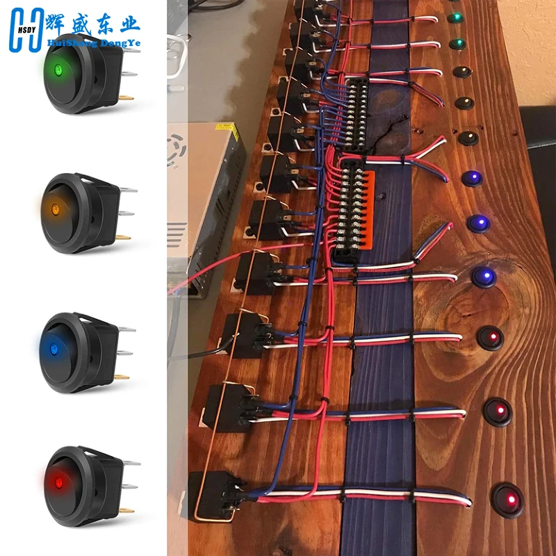 DaierTek 5PCS 12V 3 Pin Runde Rocker ON/Off LED Licht Kippschalter SPST Mit Drähte für Auto Lkw Marine Boot Auto Zubehör