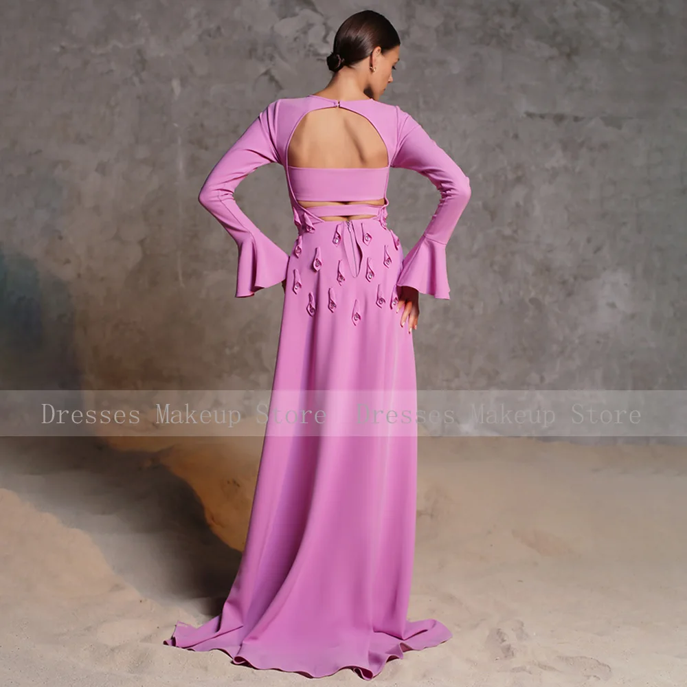 Elegant Evening Dress Long Sleeves Colomn Lavender Formal Gowns for Women 2023 Open Back Crystal Wedding Guest Dresses