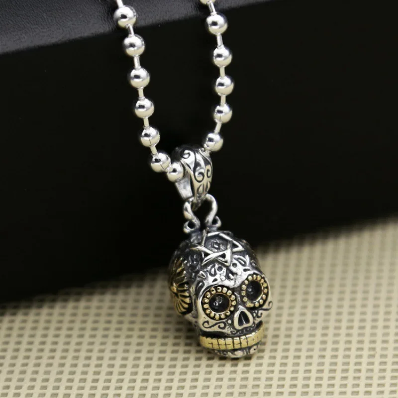 

Wholesale S925 sterling silver ornament personalized punk alternative men and women fashion skull inlaid copper vintage pendant