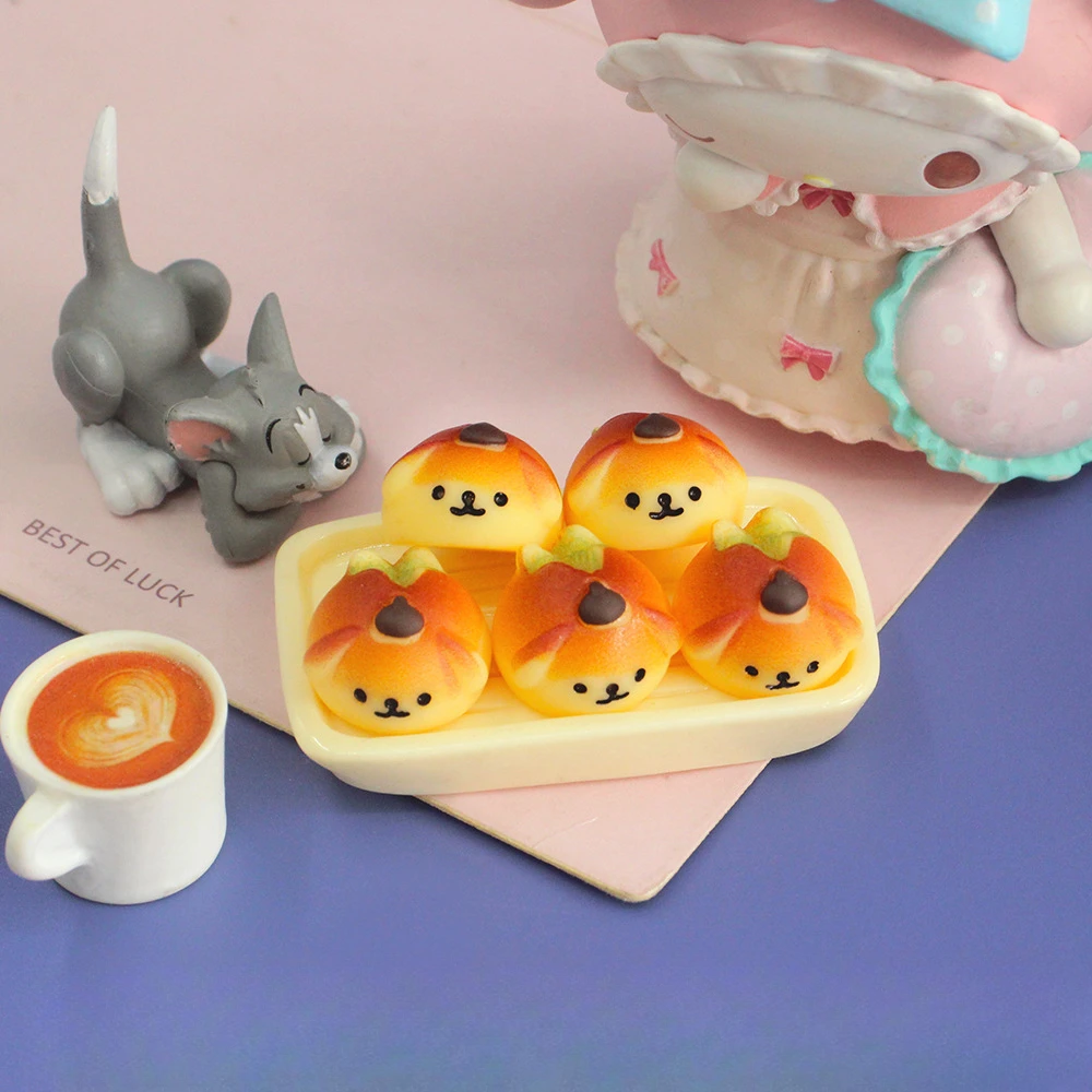 Kawaii Mini 3D Resin Cute Puppy Bread Miniatures DIY Parts Flat Back Embellishments Charms Cabochon Flatback Dollhouse Cabochans