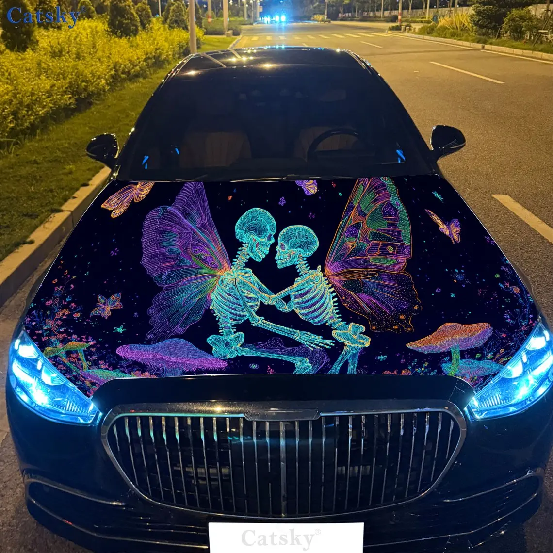 

Cool Double Skull With Wings Car Engine Hood Sticker, Auto Vinyl Wraps, Waterproof Self-adhesive Vehicle Decal, Durable & Anti-s