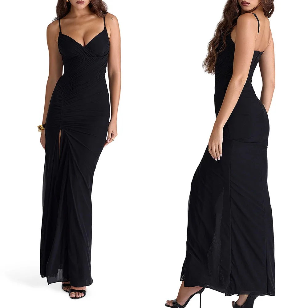 

High Quality Customized Ankle Length Black Sleeveless Vestido Madrinha Verde Oliva Casamento Robe De Soirée Femme Chic Abiti