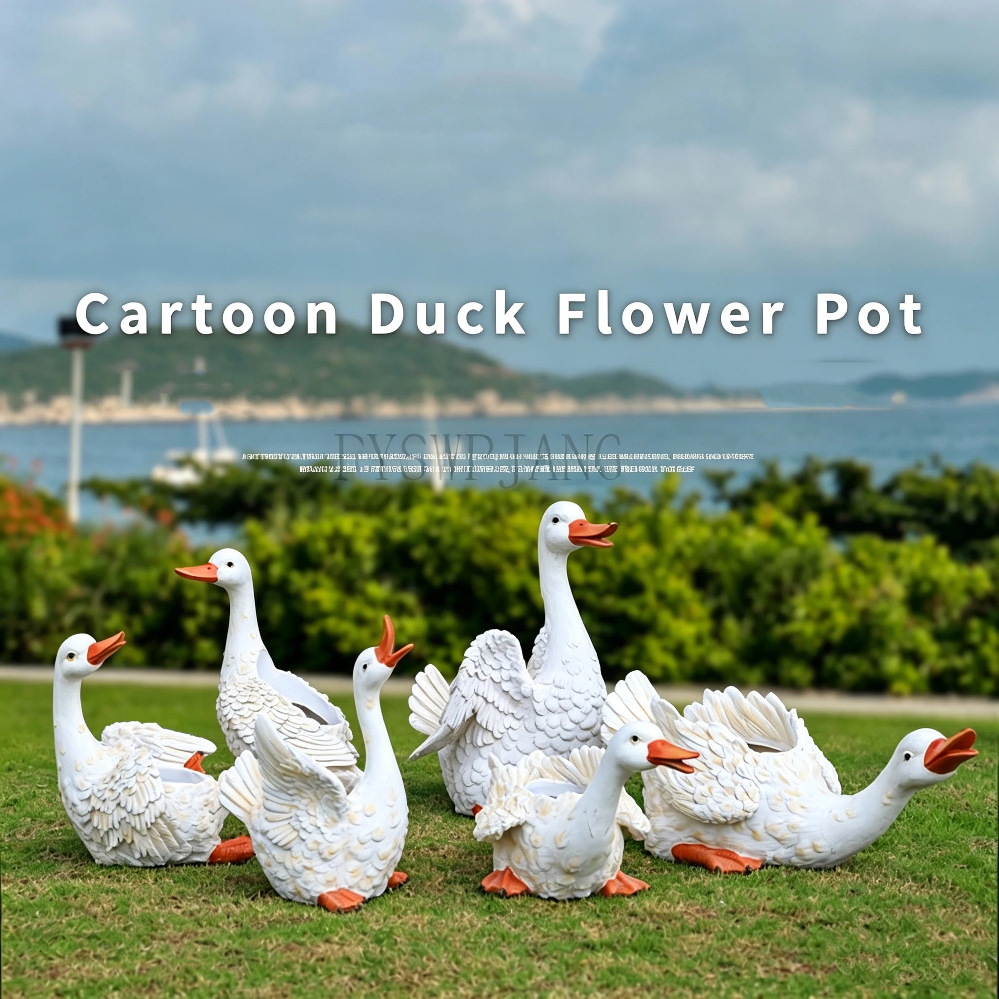 Resin Simulation Duck Statue Outdoor Small Animal Planter Ornament Garden Yard Lawn Landscape Sculpture Decor for Patio Backyard