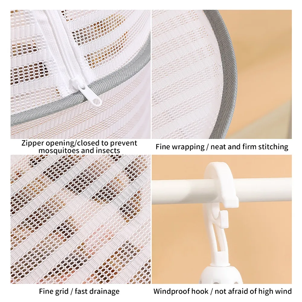 Portable Two Layer Hanging Drying Rack Zipper Closure Breathable Mesh Collapsible Drying Net Foldable Dry Rack For Fruits