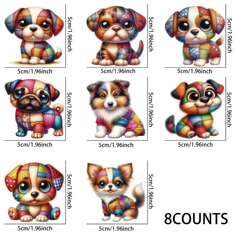 8pcs Cute Patchwork Dog UV DTF Stickers, Waterproof Sticker Pack for Decorating Mugs, DIY Supplies，Home Decoration