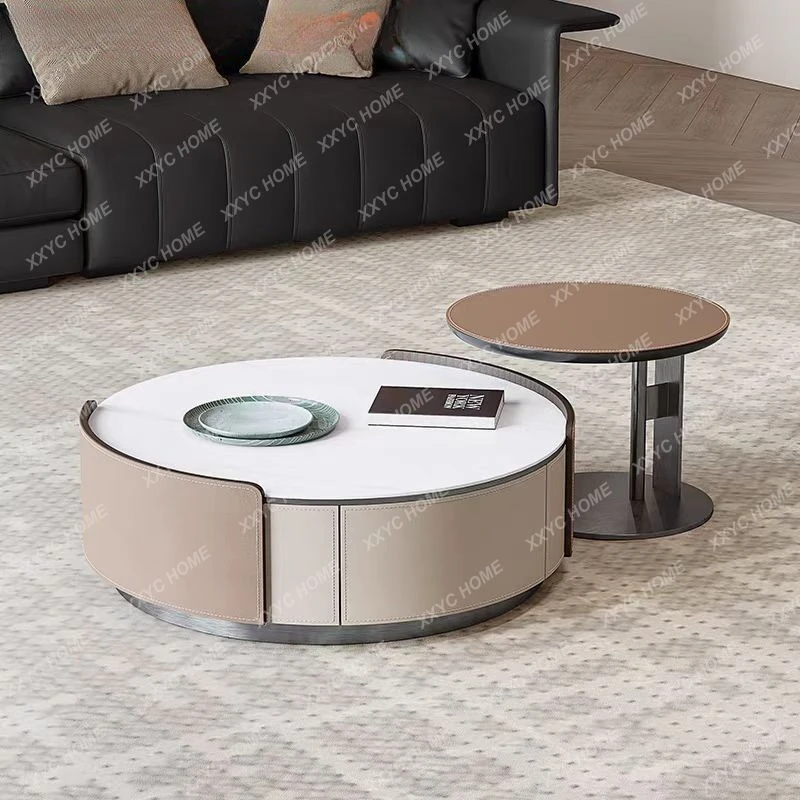 DD Round light luxury high-end living room coffee table atmospheric rock slab coffee table combination