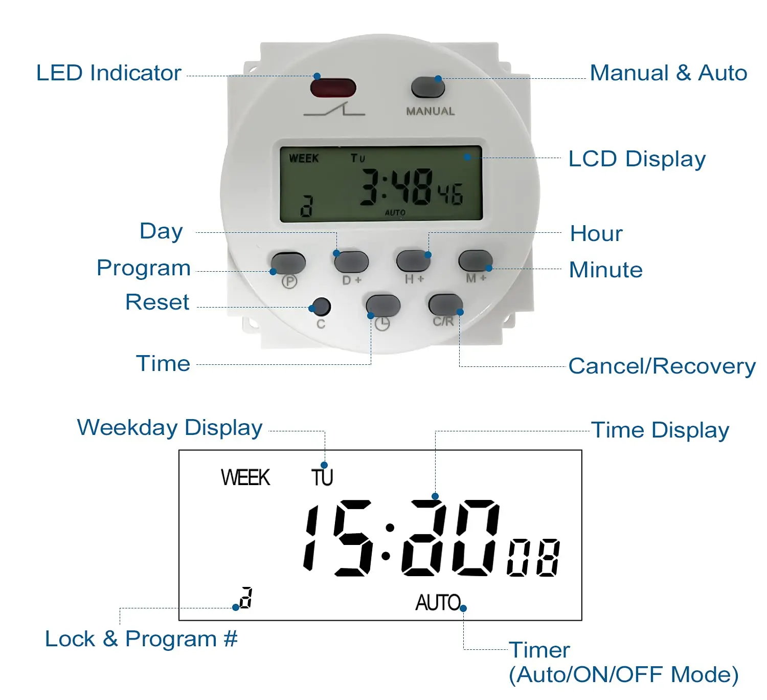 7-Day Cycle Programmable Timer Switch Relay 16A 250Vac/12V-24V Dc Wide Voltage Street Light Billboard Power Timer