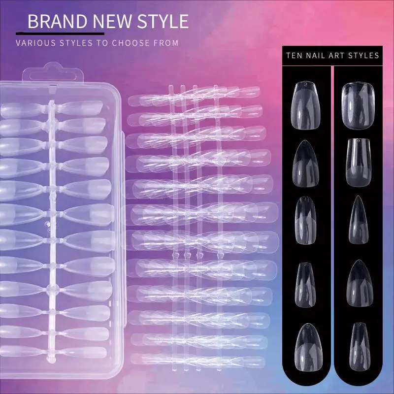 اضغط على الأظافر المزيفة على نصائح لتمديد الأظافر، إصبع أكريليك كاذب كامل، كبسولات أمريكية صناعية طويلة ناعمة من الجل واللوز