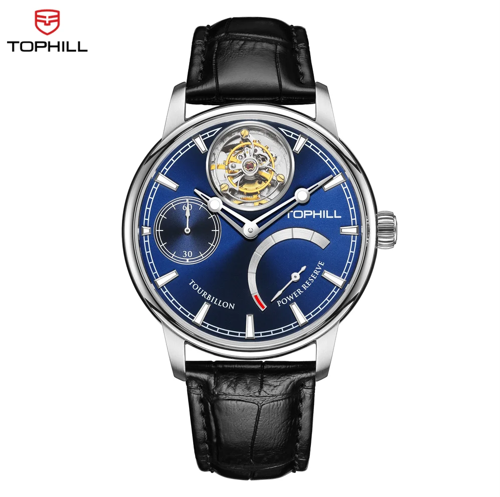 

Tophill Tourbillon Watch for men Mechanical watch Luxury Skeleton dial Power reserve Leather strap reloj
