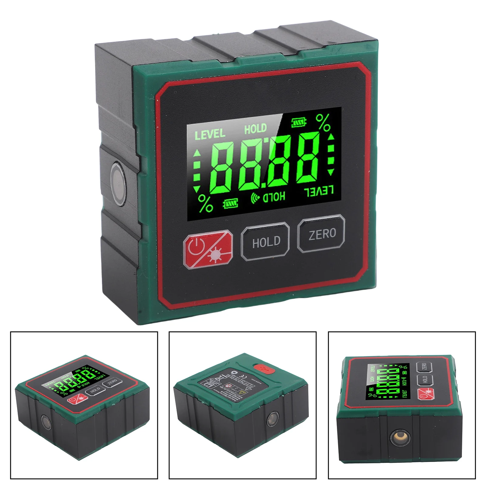 Typec Rechargeable Angle Meter with Magnetic Base Waterproof Design and LCD Display for Reliable Measurements in Construction